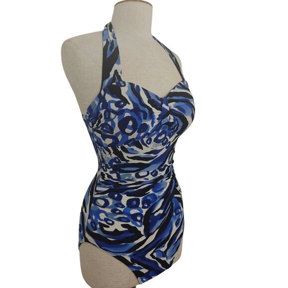 Magicsuit by Miraclesuit Halter One Piece Swimsuit Size 8 Blue Animal Print - Picture 5 of 11